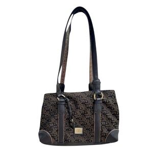 Liz Claiborne Faux Leather and‎ Monogram Canvas Organizer Brown Shoulder Bag